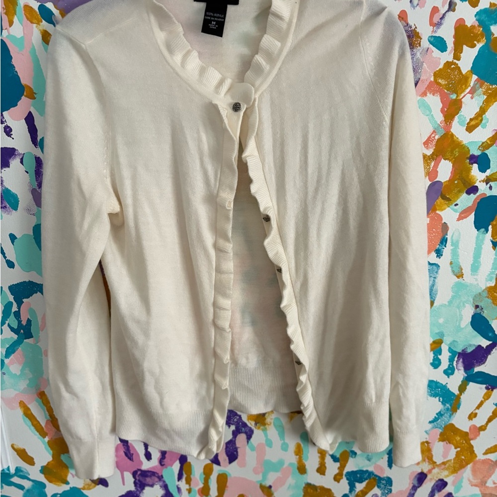 New York & Company Ivory Ruffle Sweater